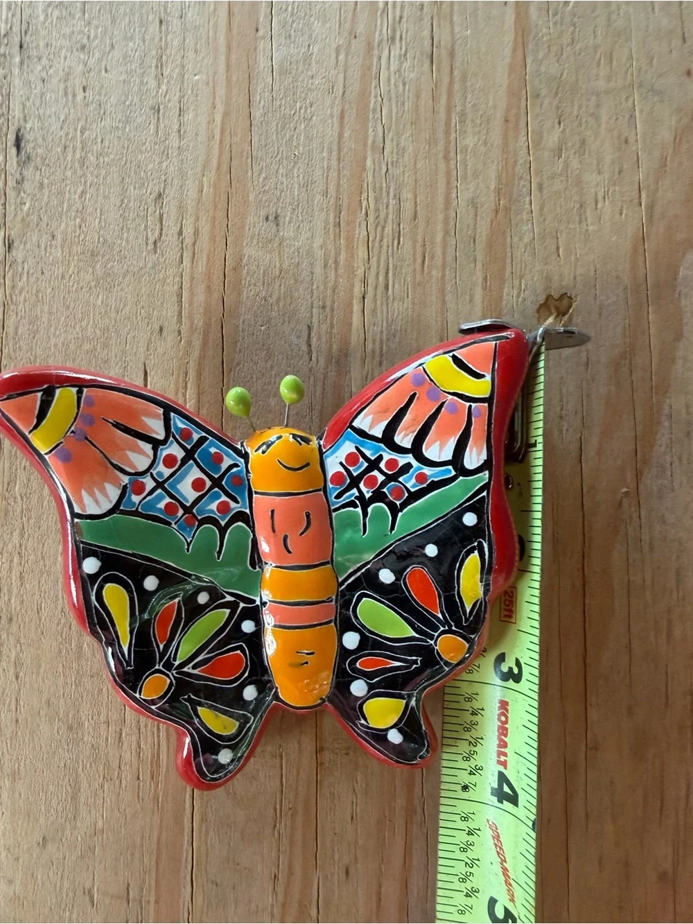 Hand-Painted Talavera  Red Ceramic Butterfly Wall Decor